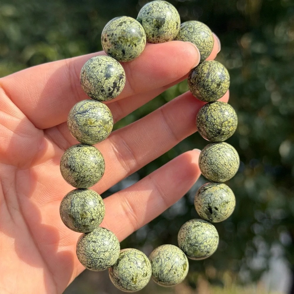 15mm chunky stretchable green Medicine King‎ Stone bracelet 1119